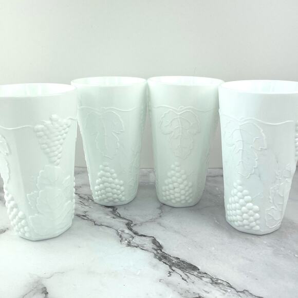 Indiana Glass Colony Harvest Milk Glass Grape and Leaf Tumblers 12oz Set of 4 - Picture 11 of 11